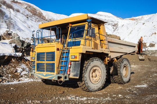 Dump truck with ore in a mine