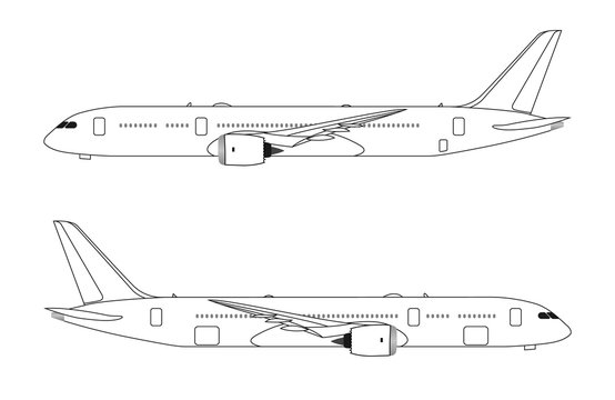 Side view of airplane on white background, flat style , vector illustration