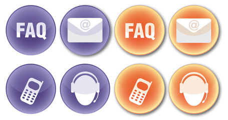 round orange and purple contact icon buttons