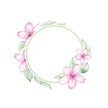 Watercolor floral frame 2. Element for design. Watercolor background with delicate flowers