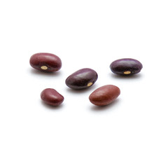 Group of five separated kidney beans isolated on white background