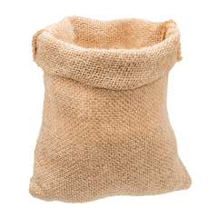 Empty Burlap bag isolated on white background