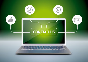 computer laptop contact us form social media, phone, mail