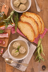 Canederli pasta with bacon. 