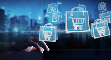 Businessman using digital shopping icons 3D rendering