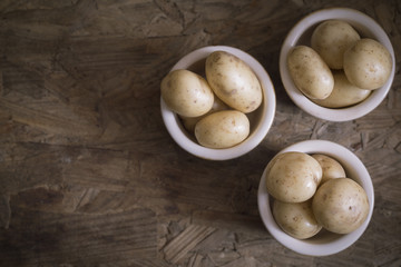 Food, fresh raw organic home grown new potato vegetables