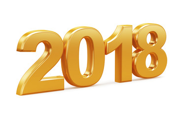 Gold inscription 2018 on a white background. 3d render illustration. New Year.