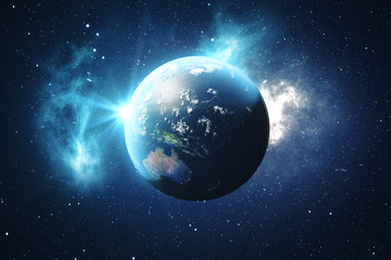 3D Rendering World Globe from Space in a Star Field Showing Night Sky With Stars and Nebula. View of Earth From Space. Elements of this image furnished by NASA