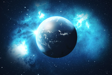 Naklejka premium 3D Rendering World Globe from Space in a Star Field Showing Night Sky With Stars and Nebula. View of Earth From Space. Elements of this image furnished by NASA