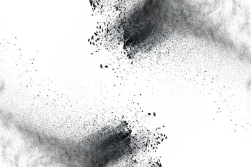 abstract black dust explosion on white background.