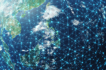 3D rendering Network and data exchange over planet earth in space. Connection lines Around Earth Globe. Global International Connectivity, Elements of this image furnished by NASA.