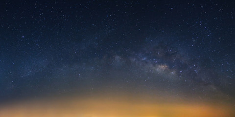 Panorama Milky way galaxy bridge as seen from thailand on a clear summer night.