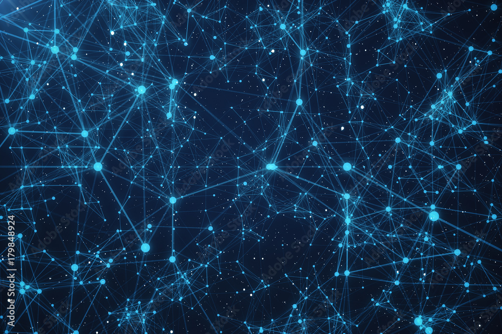 Poster 3d rendering abstract connected dots with lines. technology concept background with stars and nebula