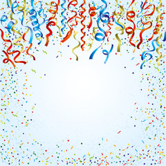 Fototapeta premium Festive background with ribbons and confetti.