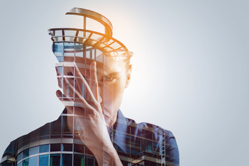 I see wider. Charming original young man covering his face with a hand  when noting unexpected side of subject and discovering new horizons 