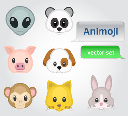 Animoji for karaoke, 7 various animal characters vector set