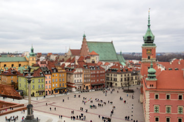 Fototapeta na wymiar Panorama of Warsaw, tilt shift effect
