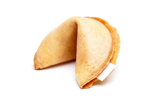 Image of one Chinese cookie with wish on empty background