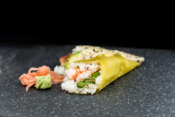 Japanese food Salmon and shrimp temaki sushi