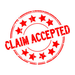 Grunge red claim accepted with star icon round rubber seal stamp on white background