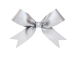 Silver gift ribbon bow isolated on white background . 3D rendering.