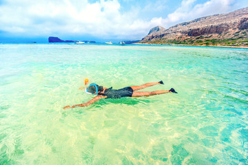 Snorkeling and travel lifestyle, water sport outdoor activities, swimming days on summer beach holiday