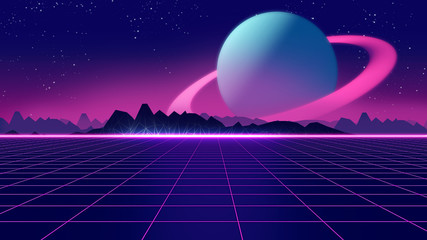 Retro futuristic background 1980s style 3d illustration.