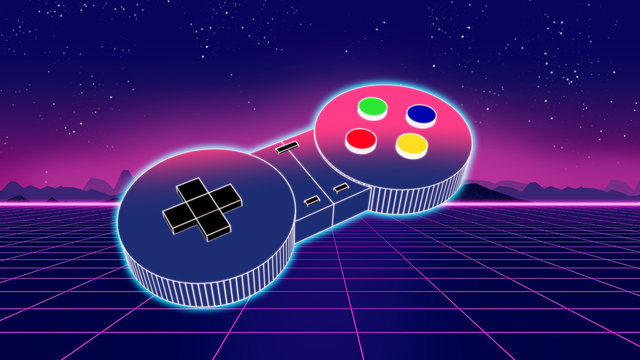 retro game controller on colorful background 3d illustration