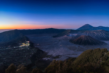 Mount Bromo volcano (Gunung Bromo) with sunrise colorful sky dawn at Bromo Tengger Semeru National Park, East Java, Indonesia.