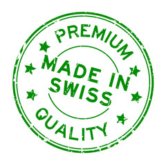 Grugne green premium quality made in swiss round rubber seal stamp on white background