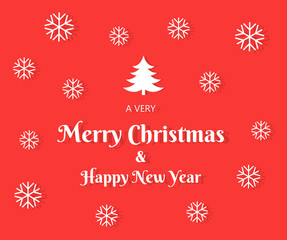 Merry Christmas flat design red Christmas card.