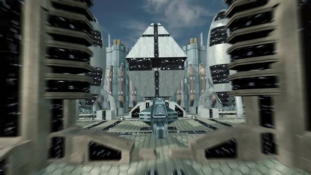 Travel through futuristic sci-fi city 4K