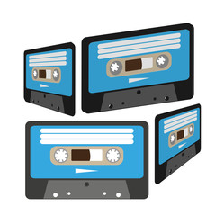 vector illustration of set of four cassette tapes in random perspective
