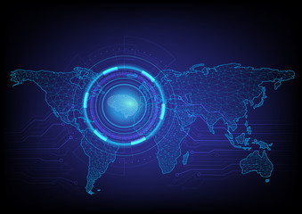 Abstract digital and technology background. Artificial Intelligence with world map that represent the futuristic communication.
