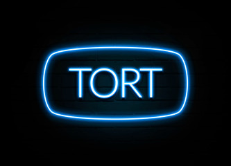 Tort  - colorful Neon Sign on brickwall