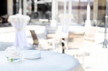 Decorated white cocktail standing table