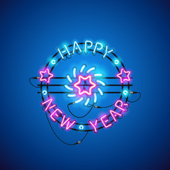Happy New Year Blue Pink Neon Sign