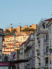 External View of Sao Jorge Castle in Lisbon and Houses Underneat