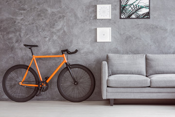 Stylish room with concrete wall