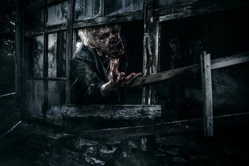 Fototapeta na wymiar Horrible scary zombie man. Horror. Halloween poster.