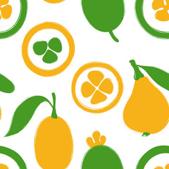 Brush Grunge Exotic Fruits Seamless Pattern.