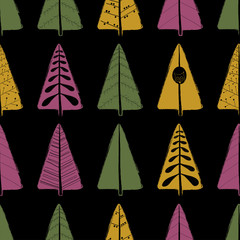 Seamless Pattern With Ornamental Trees.