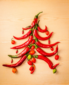christmas tree made with chillies