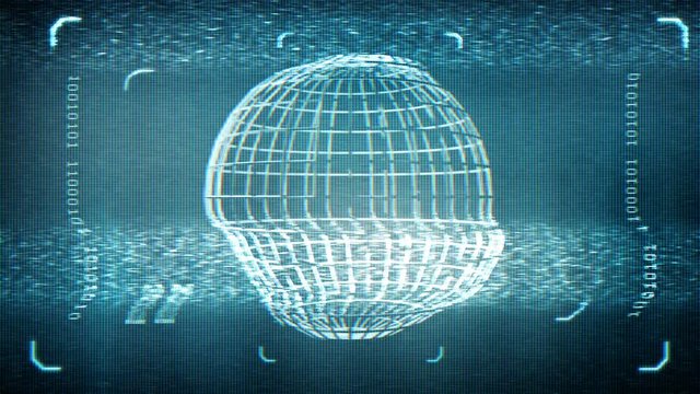 Animated distorted monitor screen with globe in sci fi style. Loop-able. 3d rendering