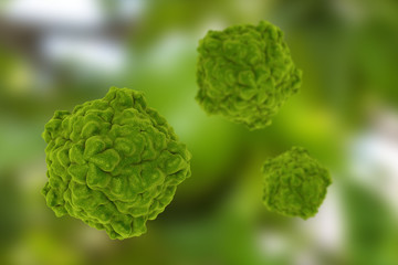 Tobacco ringspot viruses on colorful background, 3D illustration 