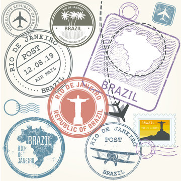 Travel stamps set - Brazil and Rio de Janeiro journey