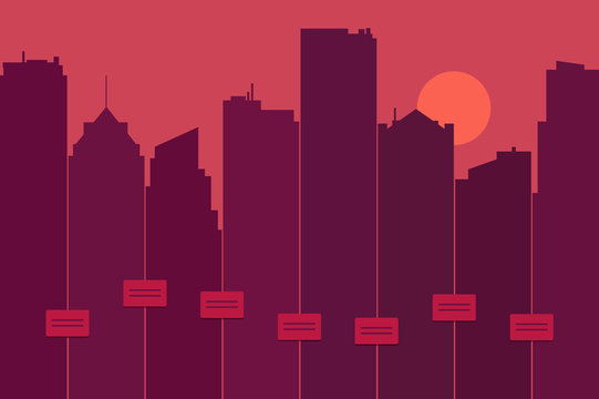 Silhouette of a city skyline as graphic equalizer