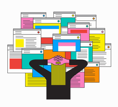 Person overwhelmed by lots of  e-mails
