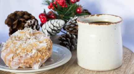 Fresh Coffee with Sweet Donuts for Christmas Morning