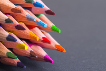 Texture wood colored pencils. Colored pencils macro.
